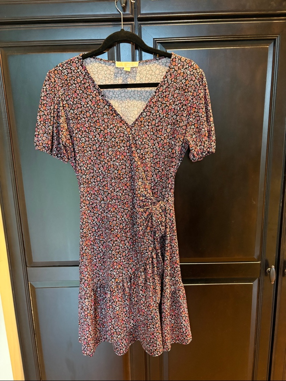 Michael Kors Back Floral Midi Wrap Dress with Pink and Cream Flowers